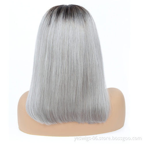 Yeswigs Ombre Bob Swiss Lace 1b-grey Human Hair Frontal Wig Straight Virgin Hair Cuticle Aligned Brazilian Wig Remy Hair Ombre